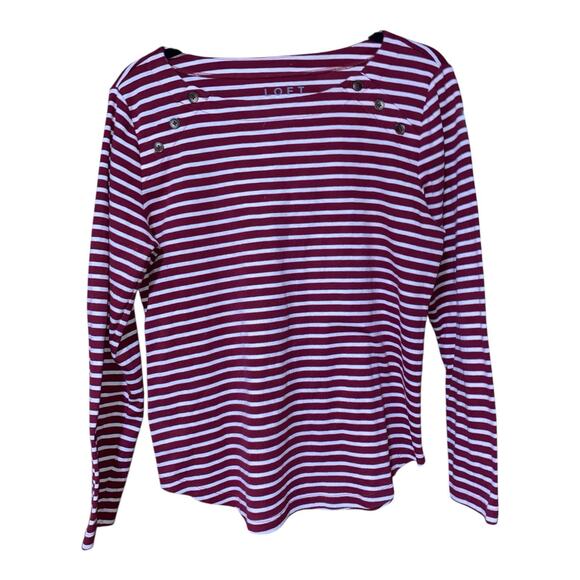 Loft Red Stripe Long Sleeve Tee With Decorative Red Buttons size Large - Picture 1 of 6